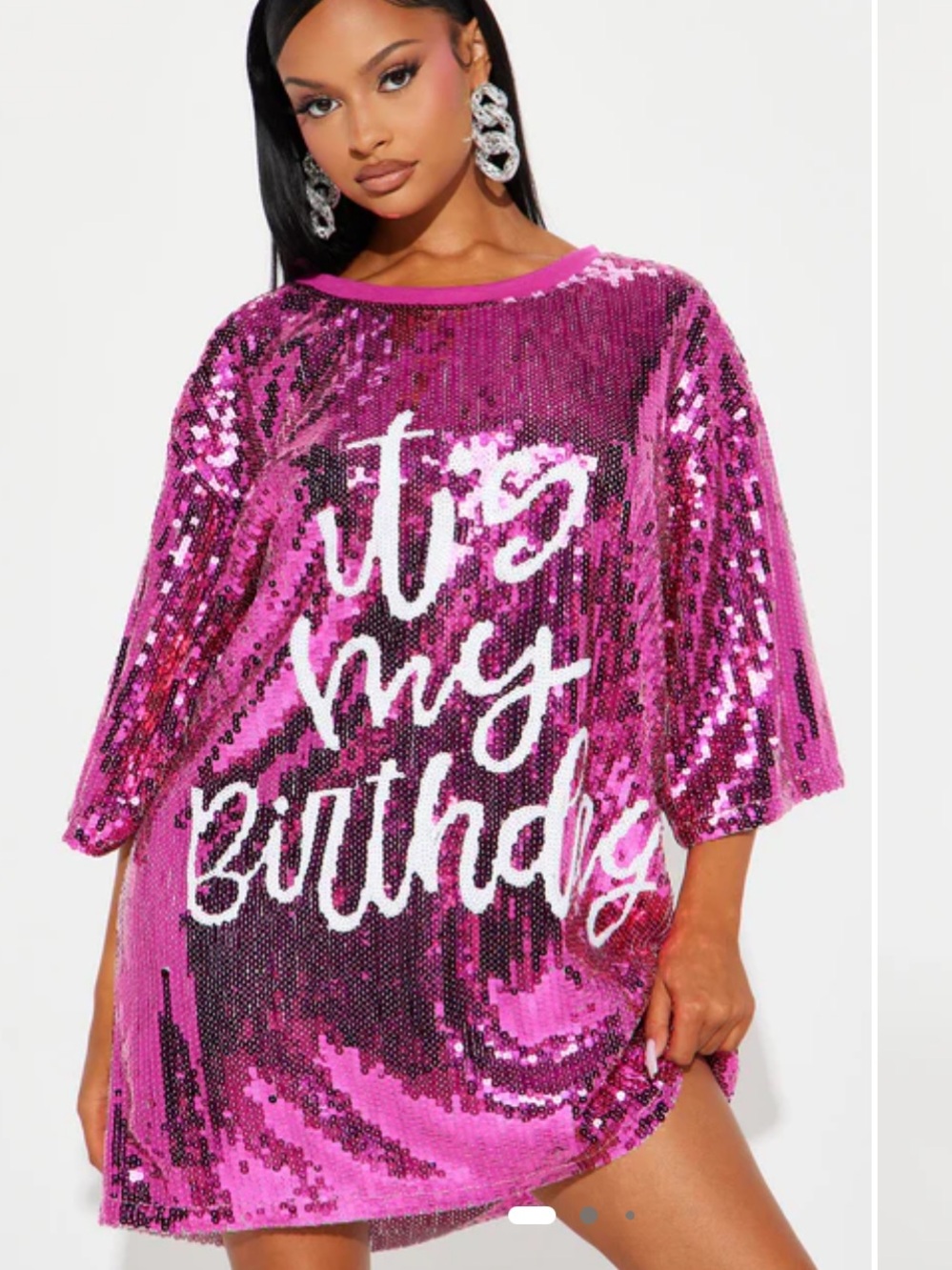 Fashion Nova Hot Pink Sequin "It's My Birthday" Party Tunic